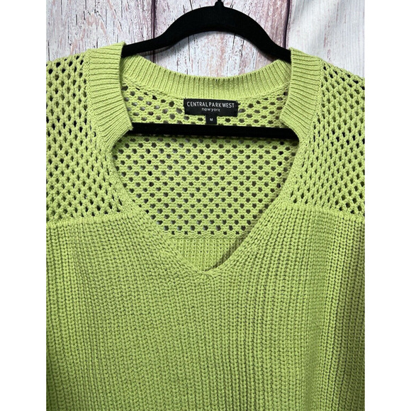 Central Park West New York Women's Cable Knit V Neck Sweater Green Size M - Picture 3 of 7